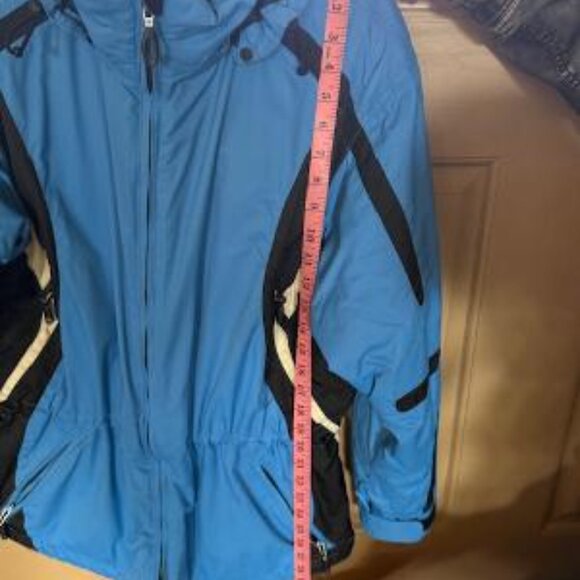 Women’s Vtg Sz 12 Vintage OBERMEYER HYDRO BLOCK GEL Hooded Blue White Ski Jacket - Picture 4 of 6